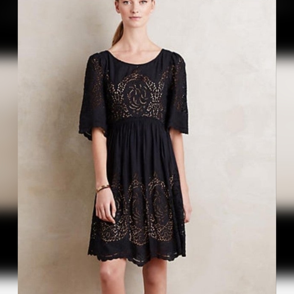Anthropologie Floreat black eyelet babydoll dress size 8